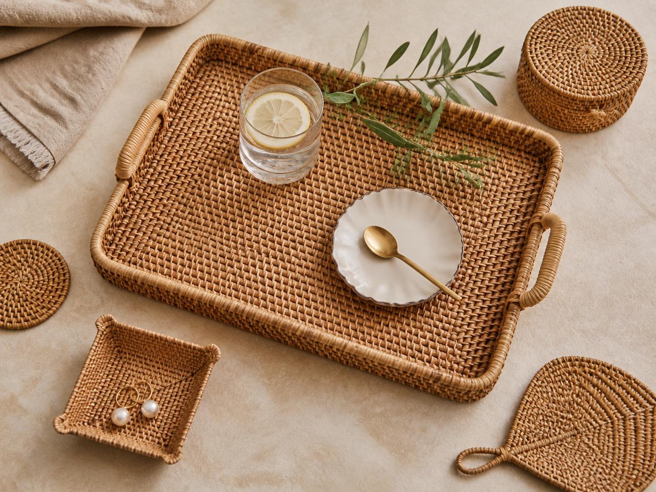 Handwoven serving trays