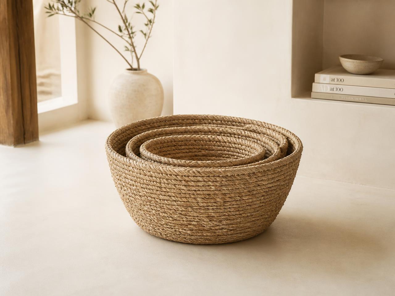 Nesting handwoven storage baskets