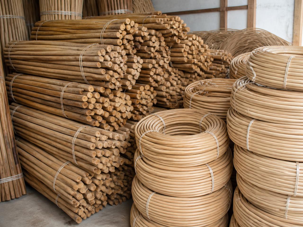 Bundles of natural rattan pole